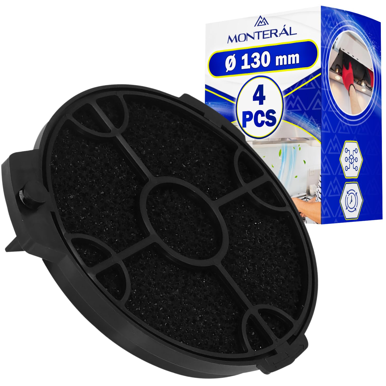 4 Piezas Filtros Carbon Campana Extractora Ø 130 mm Modelos CARBFILT4 con Código Original ART00801 02859394 para B&Q para Cata para Cooke & Lewis para Designair para Elica para MyAppliances - MONTERAL
