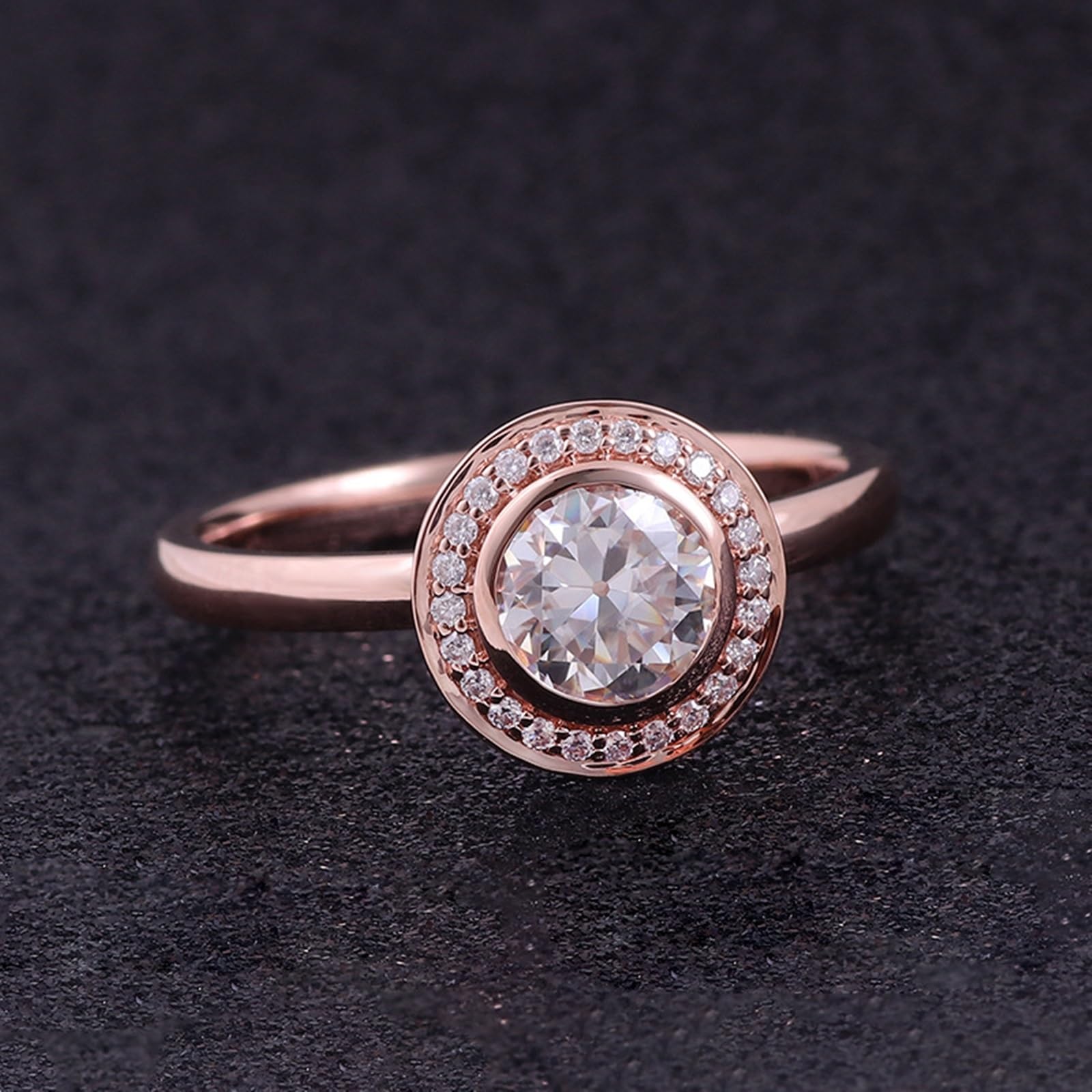 Alianzas de boda para mujer, oro rosa 585, anillos para mujer con moissanite 3ct D Color VVS1 anillo de compromiso Halo de oro auténtico de 14 quilates con grabado tamaño 58 (18,5)