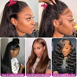 Hermosa 13x4 Lace Front Human Hair Wigs Pre Plucked with Baby Hair 220% Density 12A Brazilian Straight Human Hair Lace Front Wigs for Women Natural Hairline Natural Color 18 inch