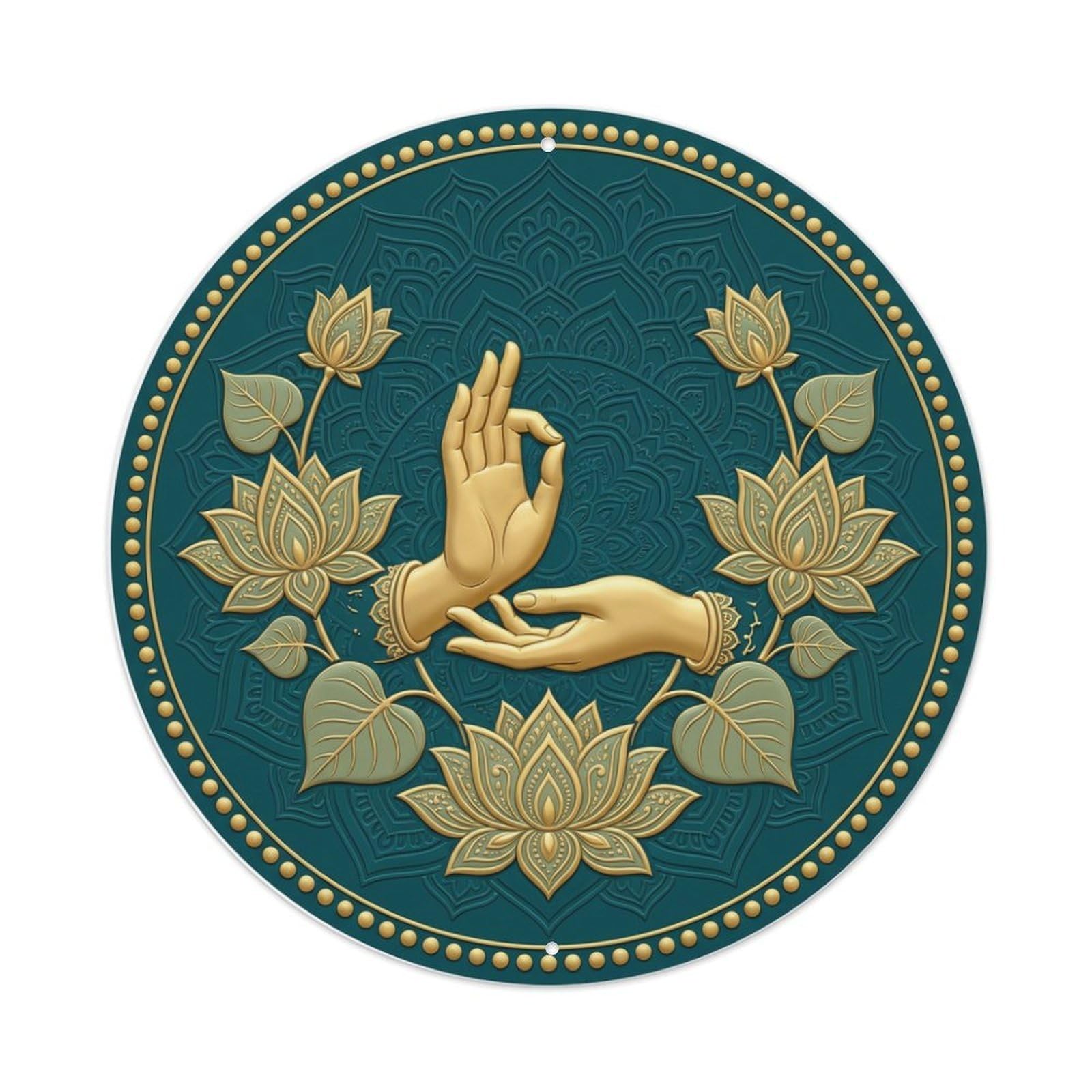 Fyrn Style Metal Tin Sign Vintage Namaste Dhyana Mudra Contemplation Flower Zen Yoga