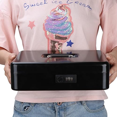 Miniatura 9 de Decaller - Caja de dinero en voladizo de metal con cerradura de combinación, caja de dinero grande con cerradura Decaller - 5 compartimentos y 4