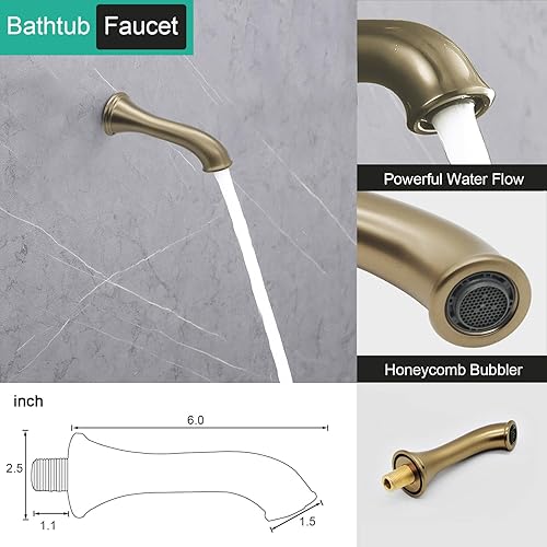 Miniatura 5 de Sistema de ducha de latón antiguo con boquilla de bañera grifos de lluvia de 9 pulgadas en la pared, cabezal de lluvia y rociador de mano, válvula