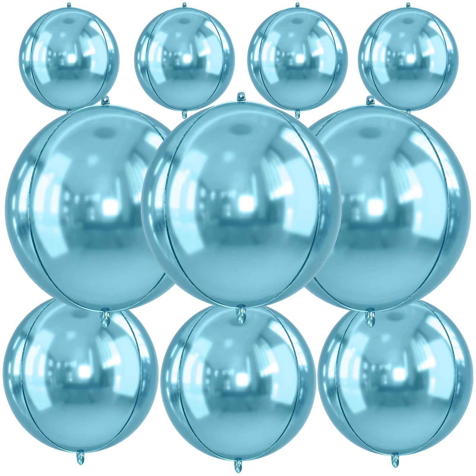 10Pcs Light Blue Round Foil Balloons, 22" 18" 15" 4D Helium Balloon, Metallic Light Blue Foil Baloon for Graduation Birthday Wedding New Year 2026 Anniversary Party Decorations — image 1
