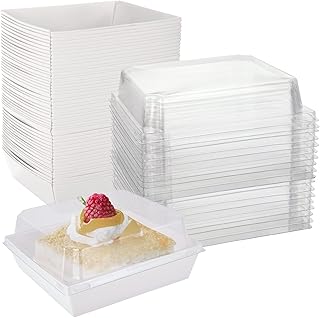 50 Pack Charcuterie Boxes with Clear Lids, 5 Inches White Square Disposable Sandwich Boxes Square To Go Food Containers for Bakery, Desserts, Strawberries, Mini Cake Slice and Cookies