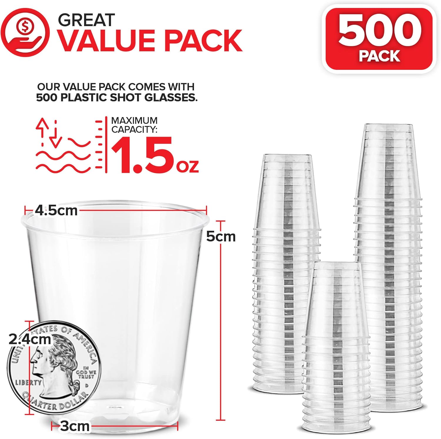Stock Your Home 1.5 oz Shot Glasses - 500 Mini Plastic Shot Glasses (1.5oz) Clear Disposable Cups for Jello Shots, Wine Tasting, Liquor, Whiskey, Pudding, Sample Cup for Halloween and Elegant Parties - Image 2