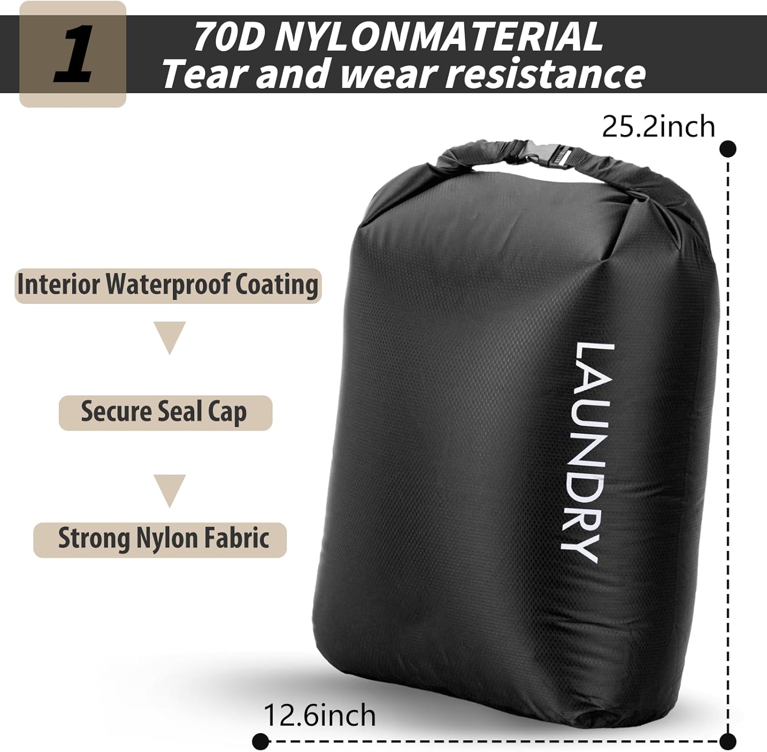 Travel Laundry Bag, Vacuum Compression Dirty Clothes Travel Bag Waterproof Wet Dry Bags Large Capacity Space Saver Bags Reusable Camp Clothes Organizer for Sports College Dorm Laundromat (1 Pcs )Black - Image 2