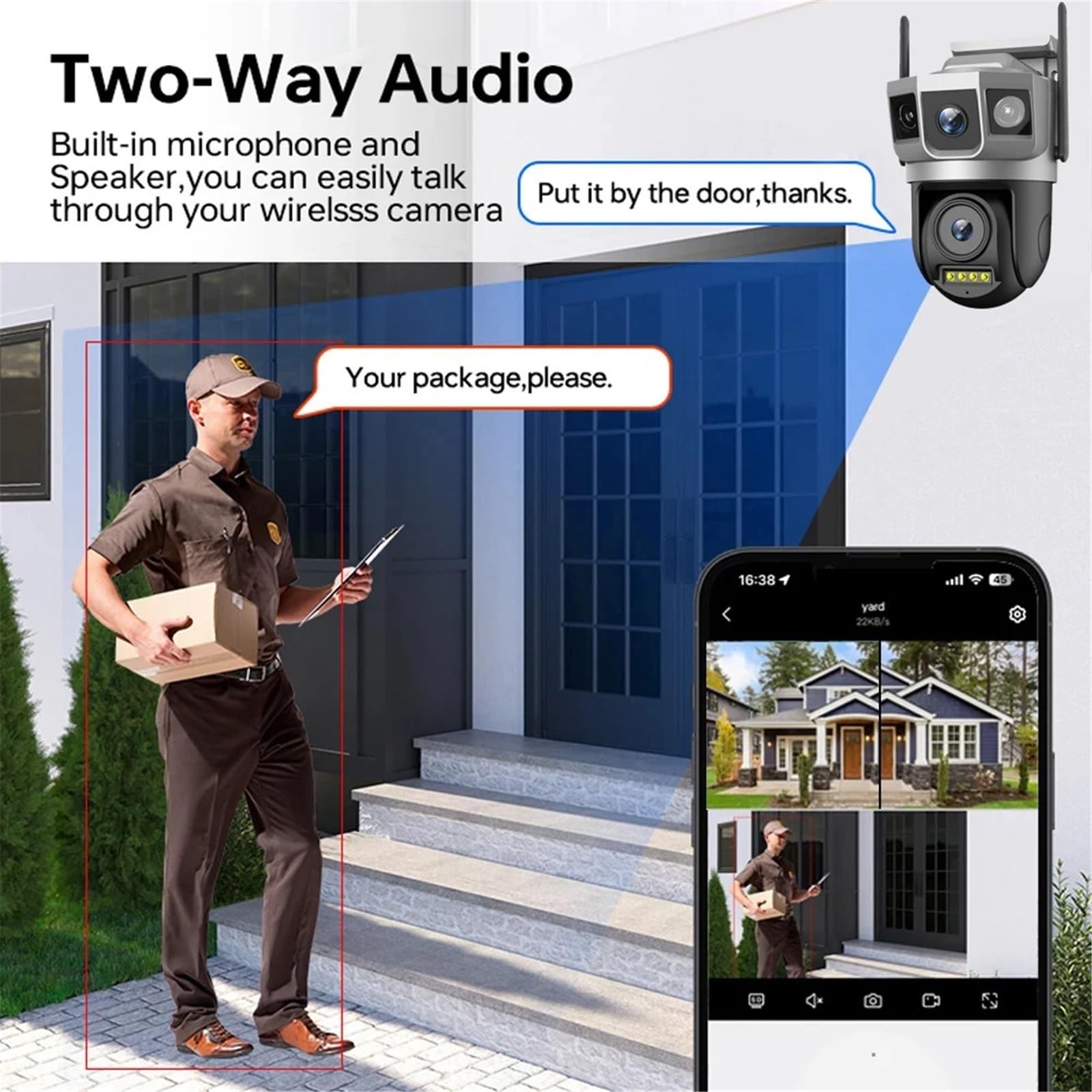 Kamera IP WiFi 4MP 6K Podwójny obiektyw Potrójny ekran Inteligentna sieć Bezprzewodowy monitor Bezpieczeństwo Ochrona CCTV Kamery domowe na magazyn handlowy(No Card)