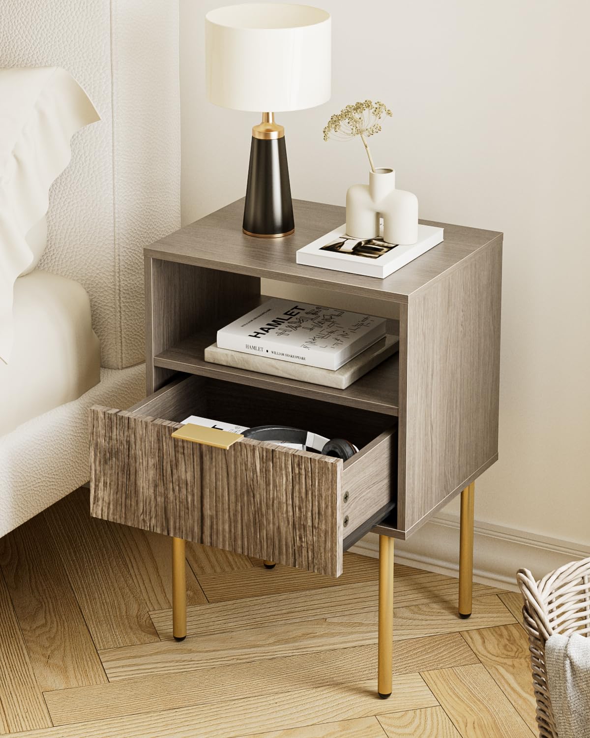 Nachtkastje, modern boho-nachtcommode voor slaapkamer en woonkamer, 1