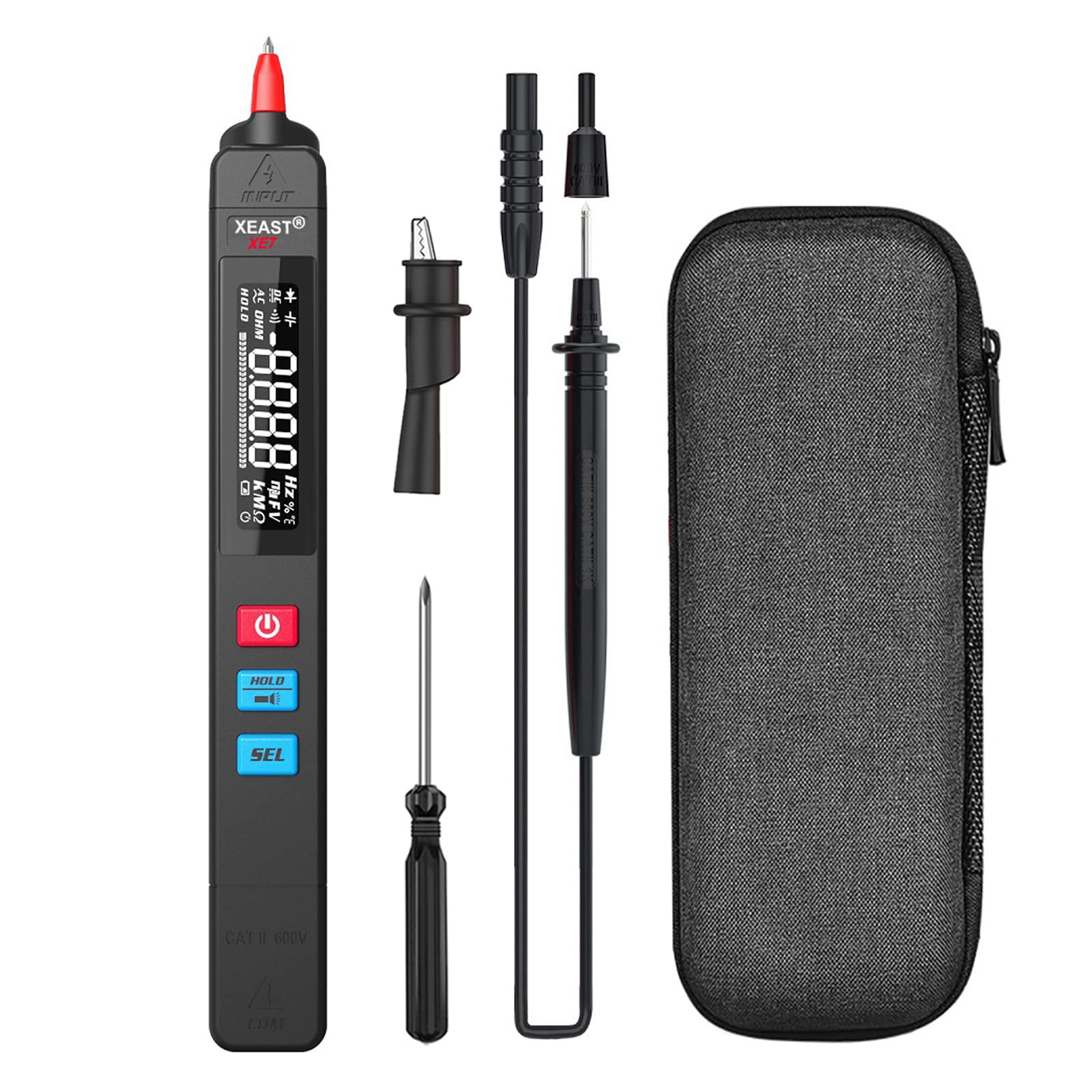 Digital Multimeter with 6000 Counts, XE-7 Auto Range Pen Multimeter with LED Display and Torch, Voltmeter, Electronic Ammeter, Continuity Tester, AC/DC, Data Hold