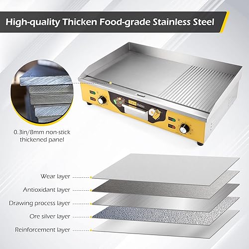Miniatura 6 de Dyna-Living Plancha eléctrica comercial de acero inoxidable de 29 pulgadas, 4400 W, 110 V, parrilla eléctrica para cocina, restaurante, temperatura