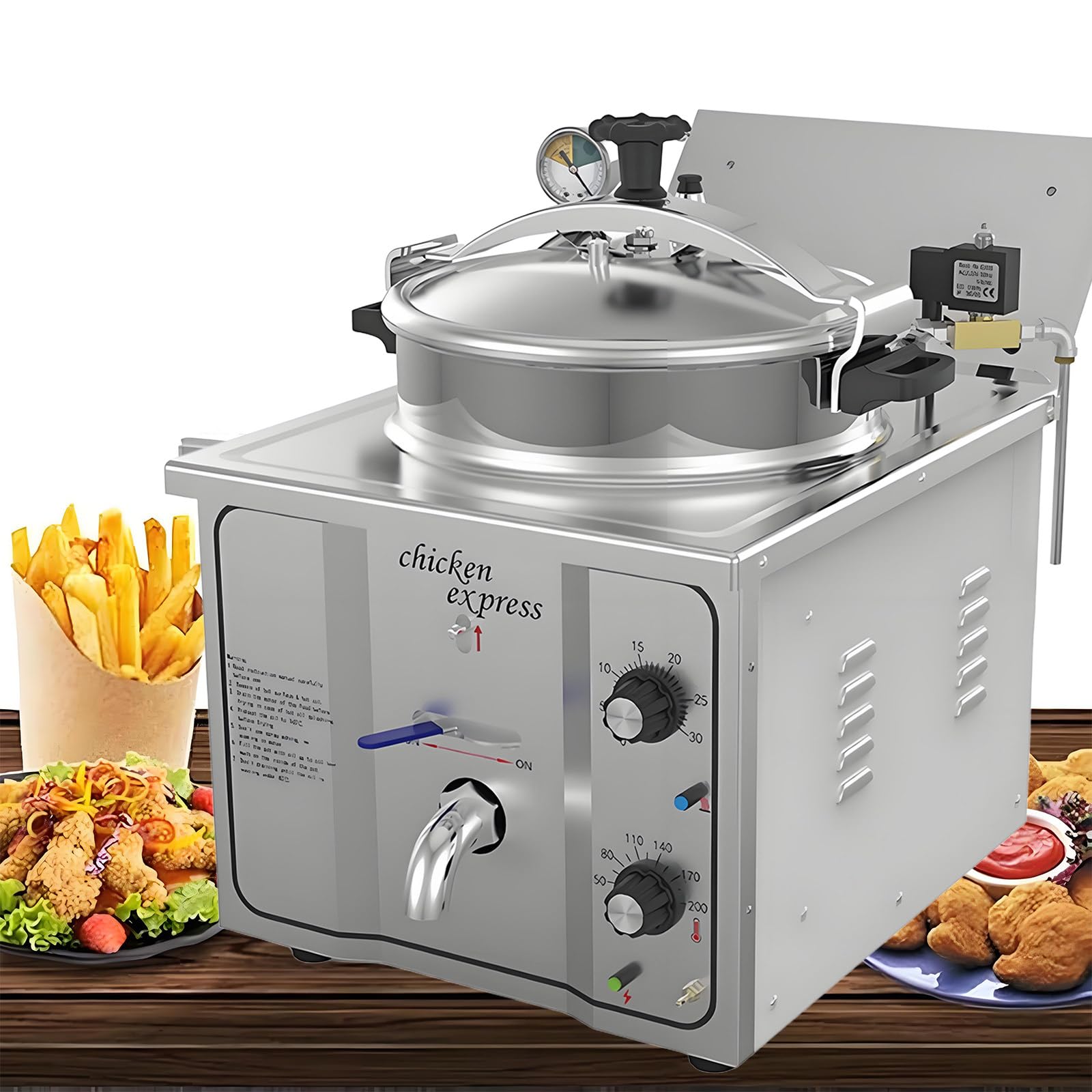 AYCDL Electric Countertop Pressure Fryer, High Pressure Fried Chicken Stove, Stainless Steel Deep Fryer with Timer, Commercial Cooking Equipment, 3000W