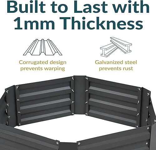 Miniatura 164 de Sunnydaze Cama de jardín de metal elevada de 11.75 pulgadas de alto, cama de jardín elevada galvanizada para exteriores para verduras y flores