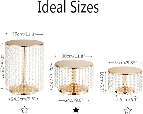 Miniatura 38 de Soporte redondo de metal para tartas con colgantes y cuentas de cristal, 12 pulgadas, soporte de decoración de pasteles dorado para mesa de postres