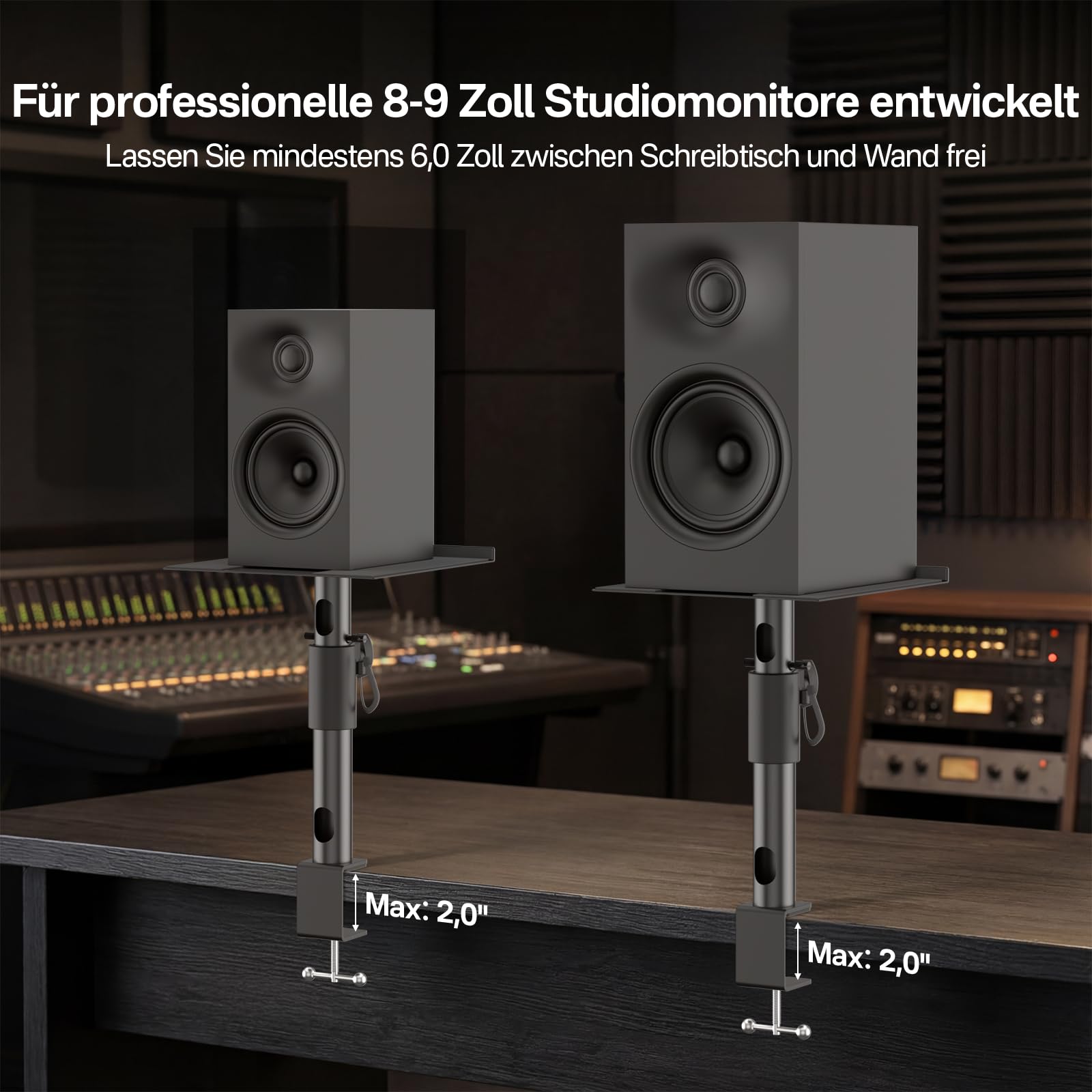 Paar Tischlautsprecherständer für Edifier, KRK, Klipsch, Polk, Sony und weitere Regallautsprecher, höhenverstellbar, neig- und schwenkbar, Studiomonitorständer für PreSonus, JBL Wr Kopfhörerhalter