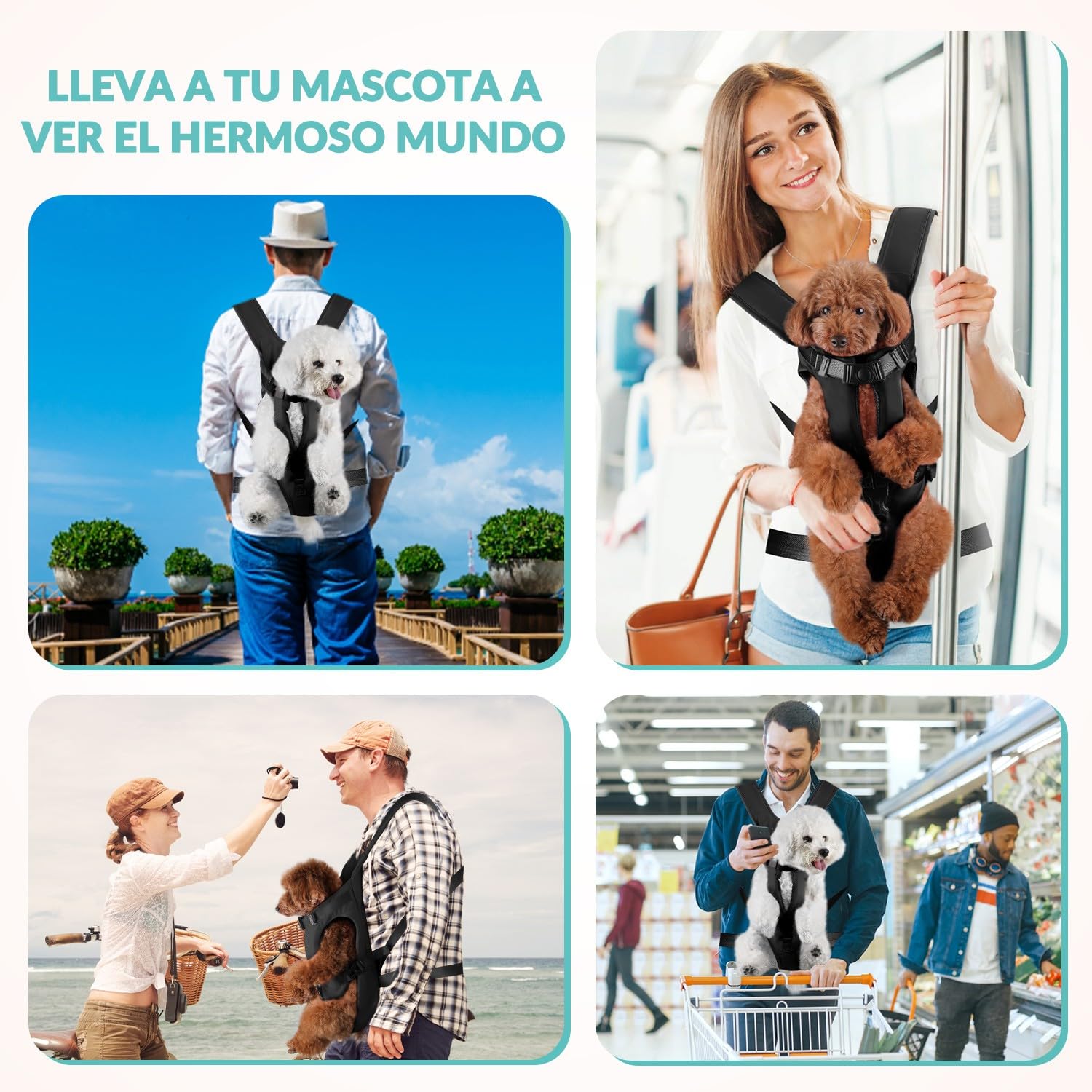 SlowTon Mochila transportadora para Perros, transportador Frontal Ajustable para Mascotas, con Patas afuera y fácil de Colocar, y Transpirable, Bolsa de Seguridad para Perros para Viajar