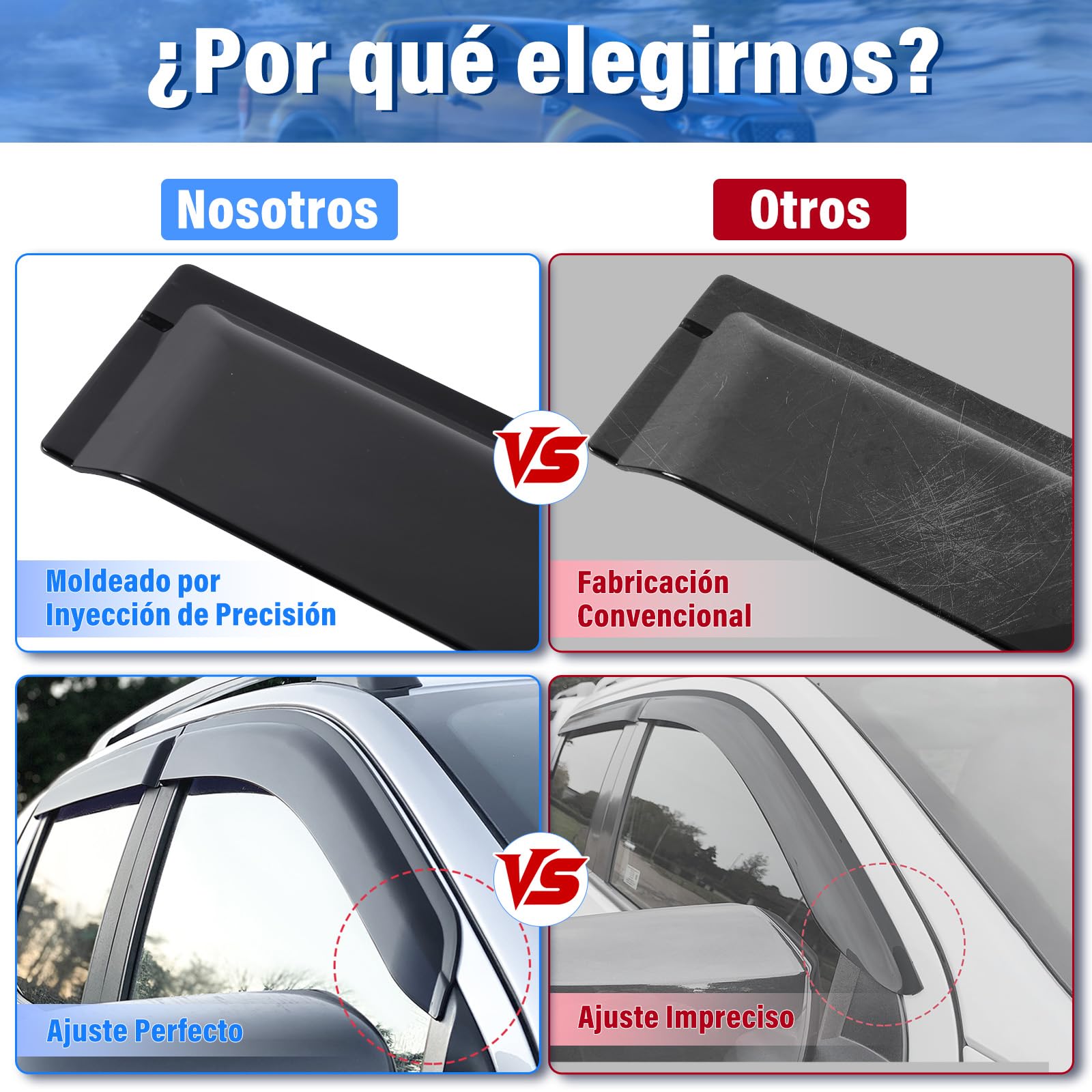 Deflectores de Viento Deflectores de Aire para Ford Ranger 2012-2022 XL XLT Wildtrak Limited Platinum Raptor T6 T7 T8 MK1 MK2 MK3 Doble Cabina(Deflectores de Viento)