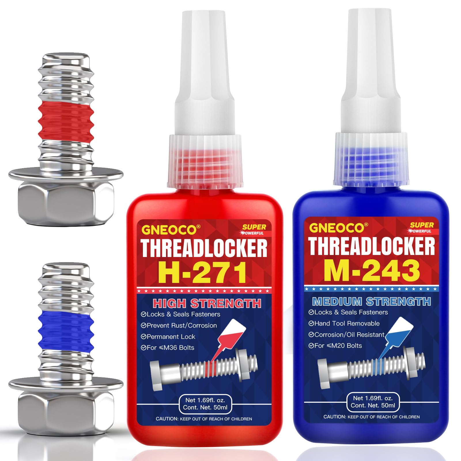 GNEOCO ThreadLocker, Thread Lock Low Strength Lock Tight for Nuts, Bolts, Fasteners and Metals, Anaerobic Curing Metal Glue to Prevent Loosening and Corrosion (M243 H271-100ml)-image-13