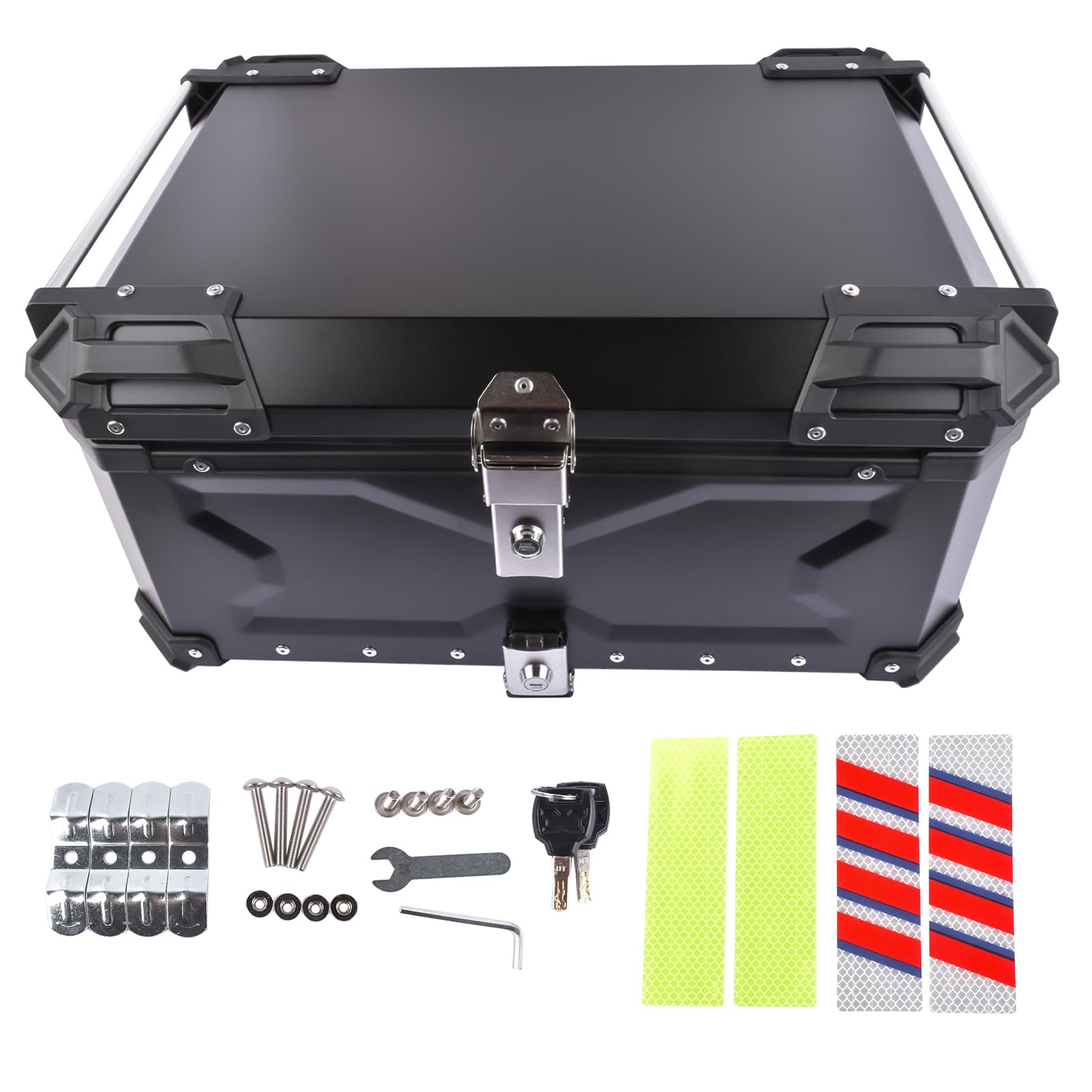 65L Motocicleta Top Case Aluminio Impermeable, Boot Caja Trasera con Cerradura de Seguridad para el Equipaje con Placa de Montaje, Negro