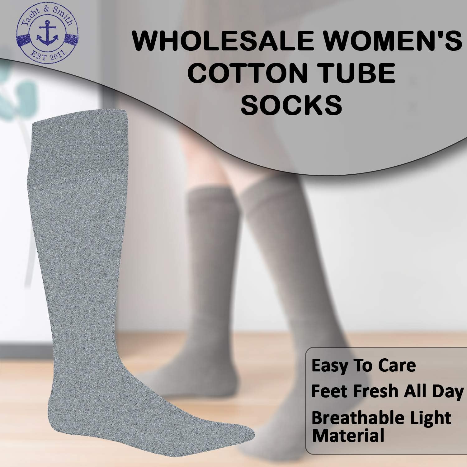 Yacht & Smith Wholesale Women's Tube Socks, Women's Cotton Referee Sport Socks Size 9-11
