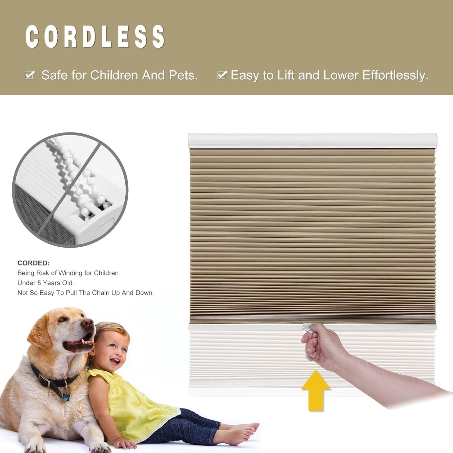 Changshade Blackout Blinds Black Out Shade for Indoor Windows, Cordless Cellular Shades Room Darkening Honeycomb Blinds for Bedroom, Bathroom, Shade Size 72 inch High 55 inch Wide, Brown Brown 55" W x 72" H