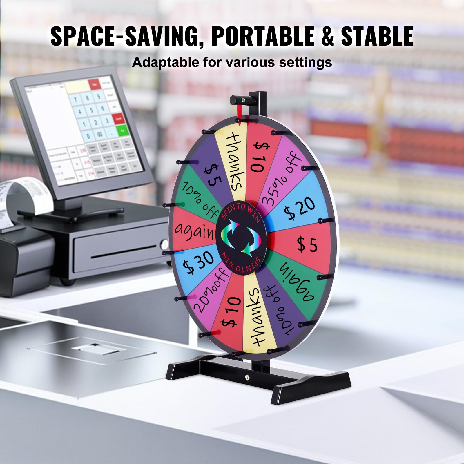VEVOR Ruota della Fortuna 457 mm, Ruota della Lotteria a Secco, Ruota Fortuna 14 Slot, con 2 Indicatori, Rotazione Liscia e Gioco del Bingo Equilibrato, Gioco per Feste in Salone Carnevale