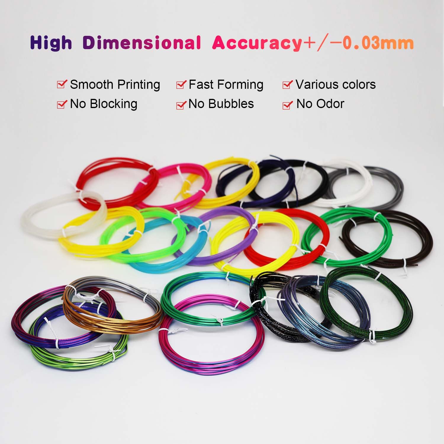 YOUSU Filamento 3D Penna 24 Colori, Filamenti Penna 3D, Ricariche Penna 3D, 3 metri per ogni colore, Total 236.22 Feet, filamento PLA per penna 3D 3d pen, Fili PLA per Penna 3D