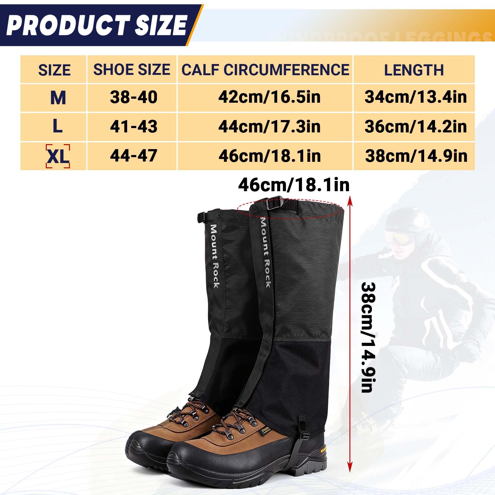 CIYIN Ghette da Escursionismo, Ghette per Gambe Impermeabili Oxford 600D, Regolabili Ghette Traspiranti per Unisex con Cinturino per Piedi in TPU, per Caccia,Escursionismo, Alpinismo, Sci