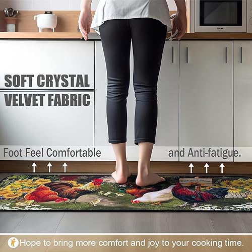 Miniatura 6 de Alfombras de cocina de gallo, tapetes de microfibra antideslizantes y lavables para suelo de cocina, juego de 2 alfombras acolchadas de girasol para