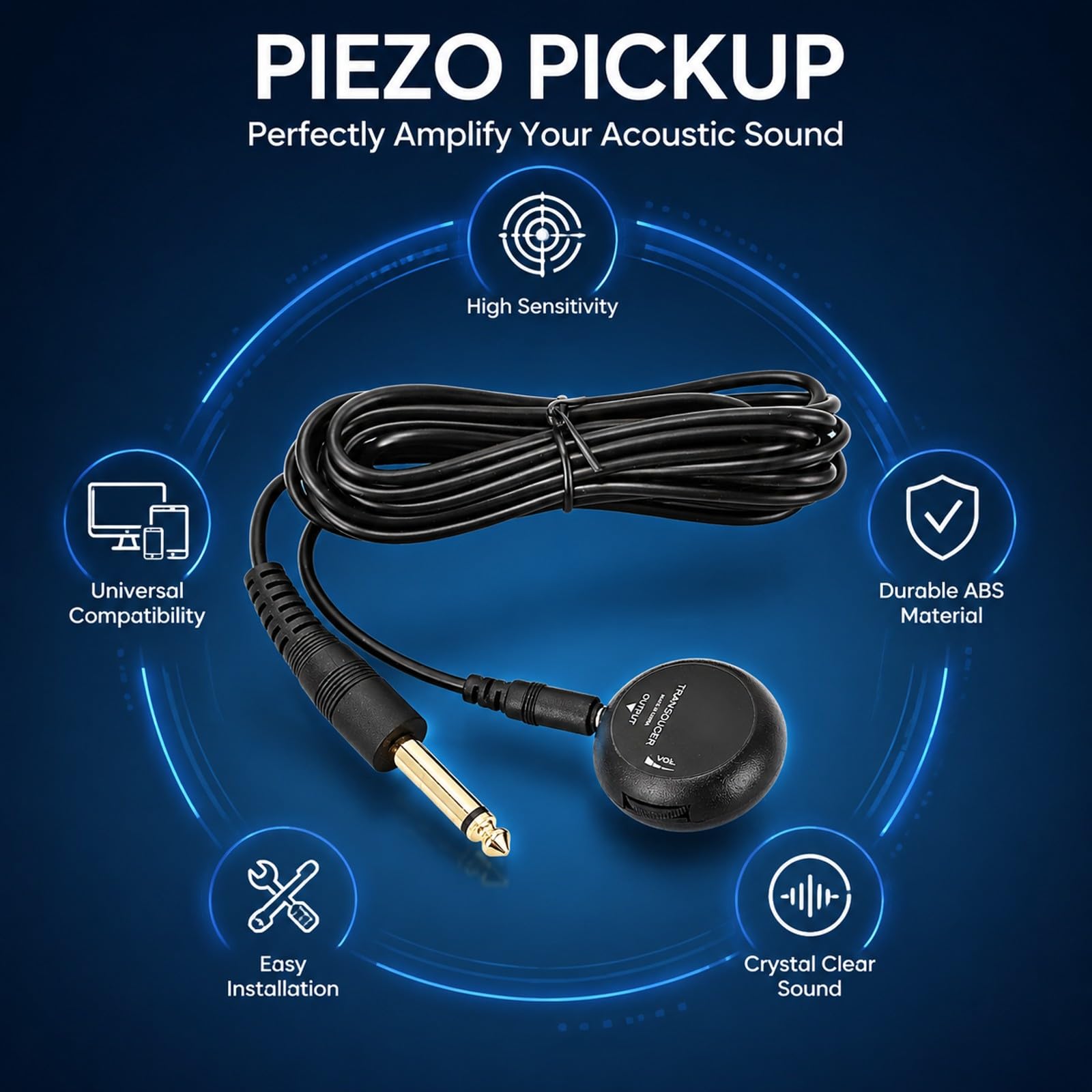 Piezo Pickup Contatto Regolabile, Microfono Autoadesivo Mini per Chitarra, Ukulele, Violino - Suono Professionale, Installazione Facile, Nessuna Batteria Necessaria