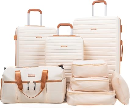 Luggage Set 3 Pieces, 5 Piece Suitcase with Double Spinner Wheels and TSA Lock Hard Case Luggage with Travel Duffel Bag, Carry-on Luggage Set, white