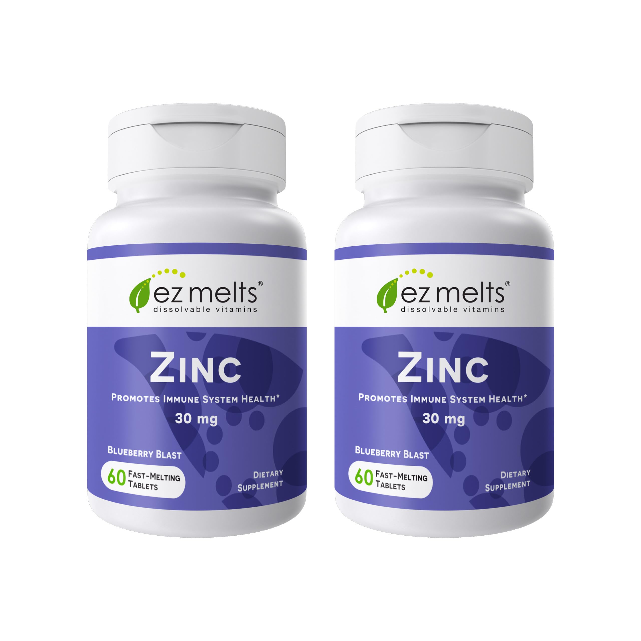 EZ Melts Dissolvable Zinc 30 mg, 120 Tabs (120 Servings), Blueberry Blast 60 Count (Pack of 2)