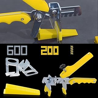 Tile Leveling System with Tile Plier 600 Pcs 1/8 Inch Spacers Tile Clips and 200 Pcs Reusable Yellow Wedges for Tiles. Tile Tools Set for Professional Ceramic and Stone Installation