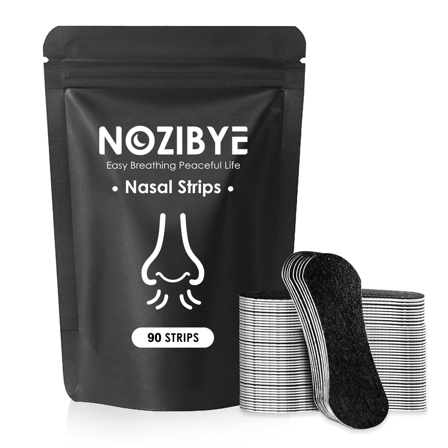 Nozibye Nose Strips for Breathing Anti Snore Better Sleep 90 Count Black - Nasal Strips for Breathing Stop