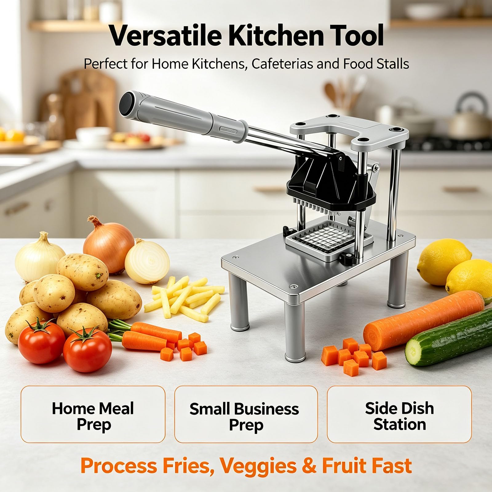 Tagliapasta Professionale per Patatine Fritte con 4 Lame | Tritatutto per verdure resistente, in acciaio inossidabile, per cipolle, carote, limone e patatine fritte