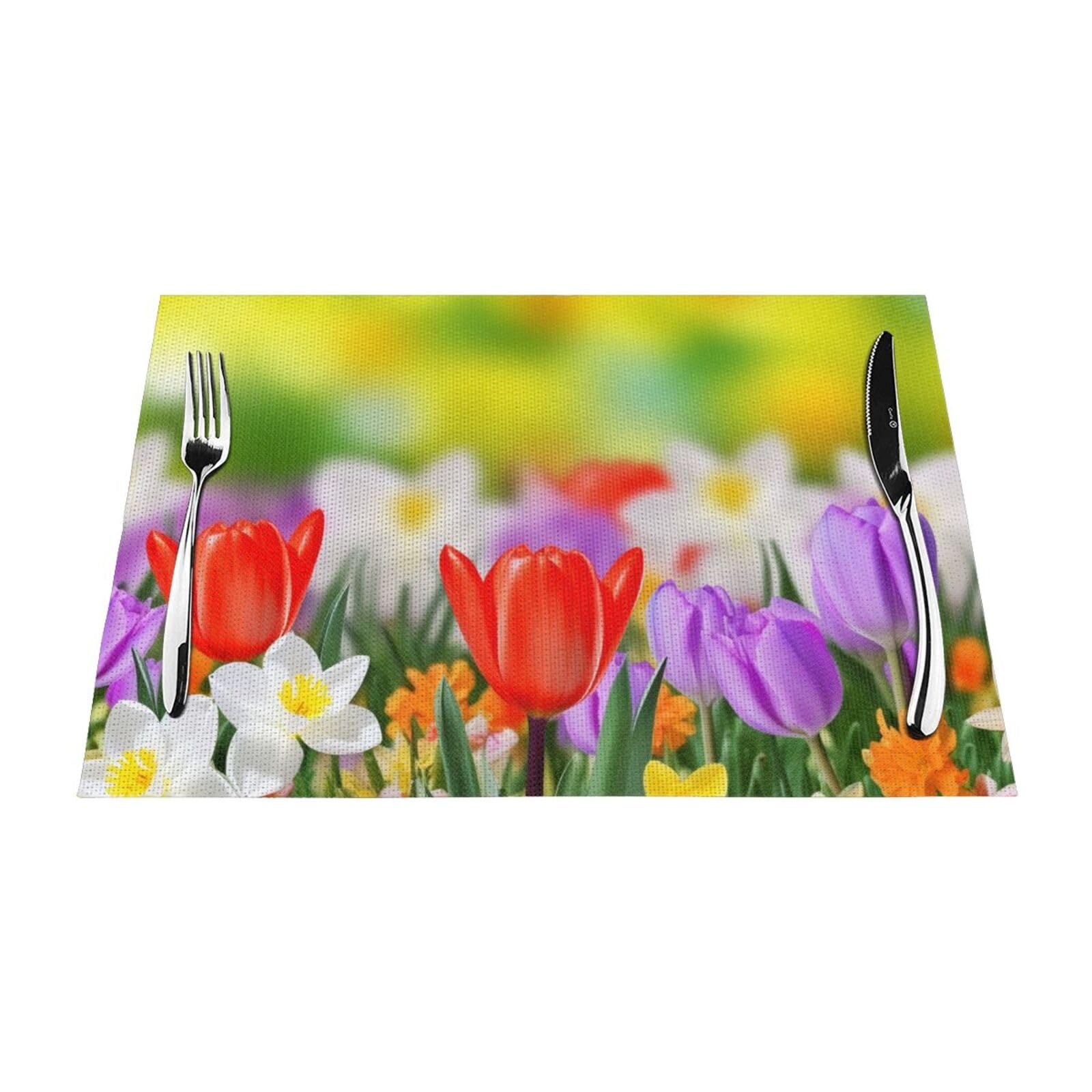 Sets de table à fleurs printanières lot de 4 pièces 45x30 cm pour cuisine et repas