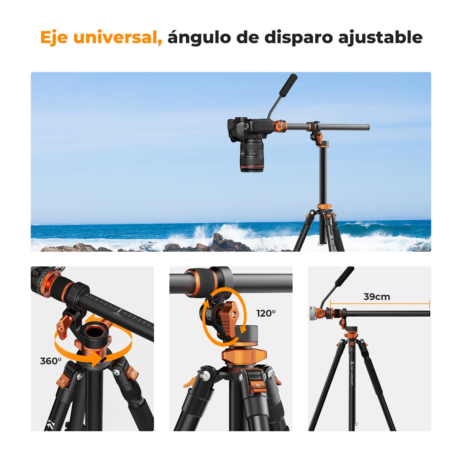 K&F CONCEPT Trípode Cámara 231cm con Cabezal Fluido T254A7+FH-03, Trípode con Columna Central de 90° y Monopie Desmontable para DSLR Videocámaras Cámaras