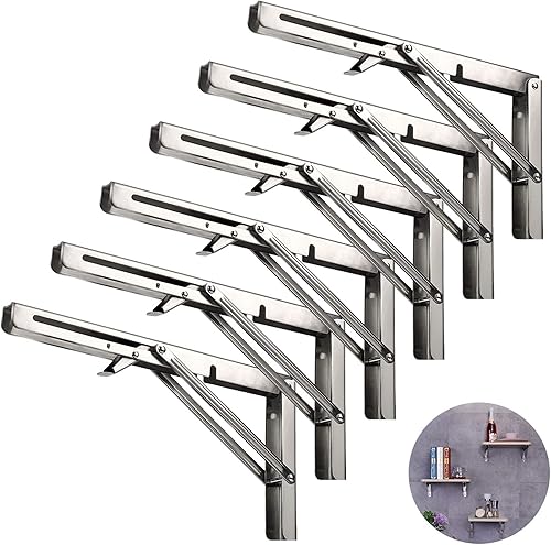 Soportes plegables para estantes de 12 pulgadas, bisagras plegables de acero inoxidable resistentes, soporte en L para montaje en pared, soporte en
