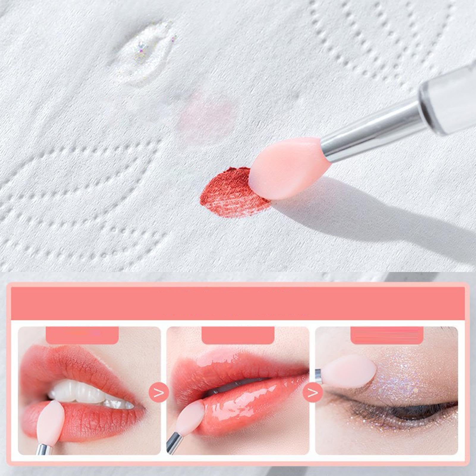 Lot de 3 pinceaux à lèvres en silicone avec couvercle - Applicateur de baume à lèvres réutilisable - Portable - Pinceau applicateur de rouge à lèvres avec couvercle pour