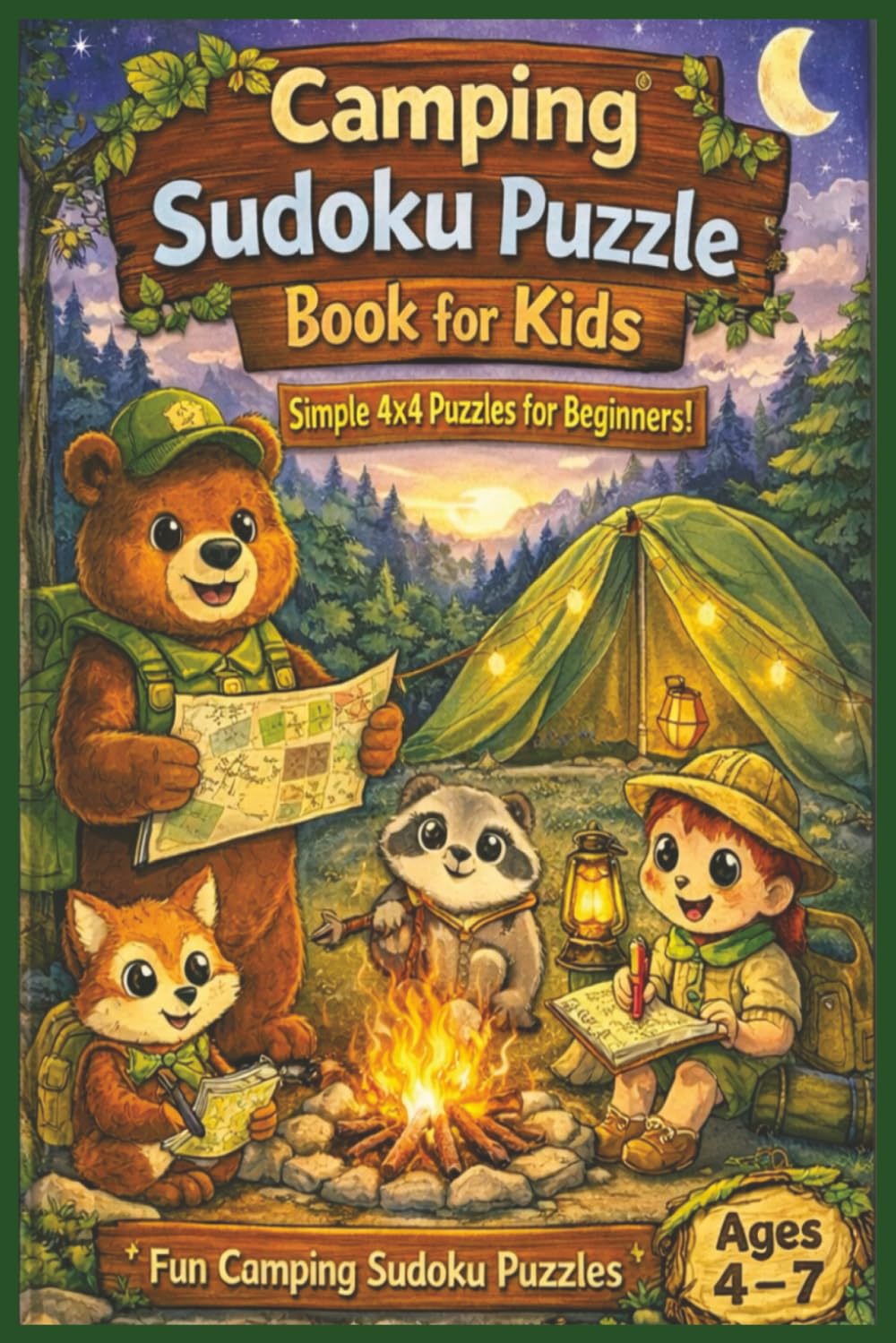 Camping Sudoku Puzzle Book for Kids: Simple 4×4 Puzzles for Beginners