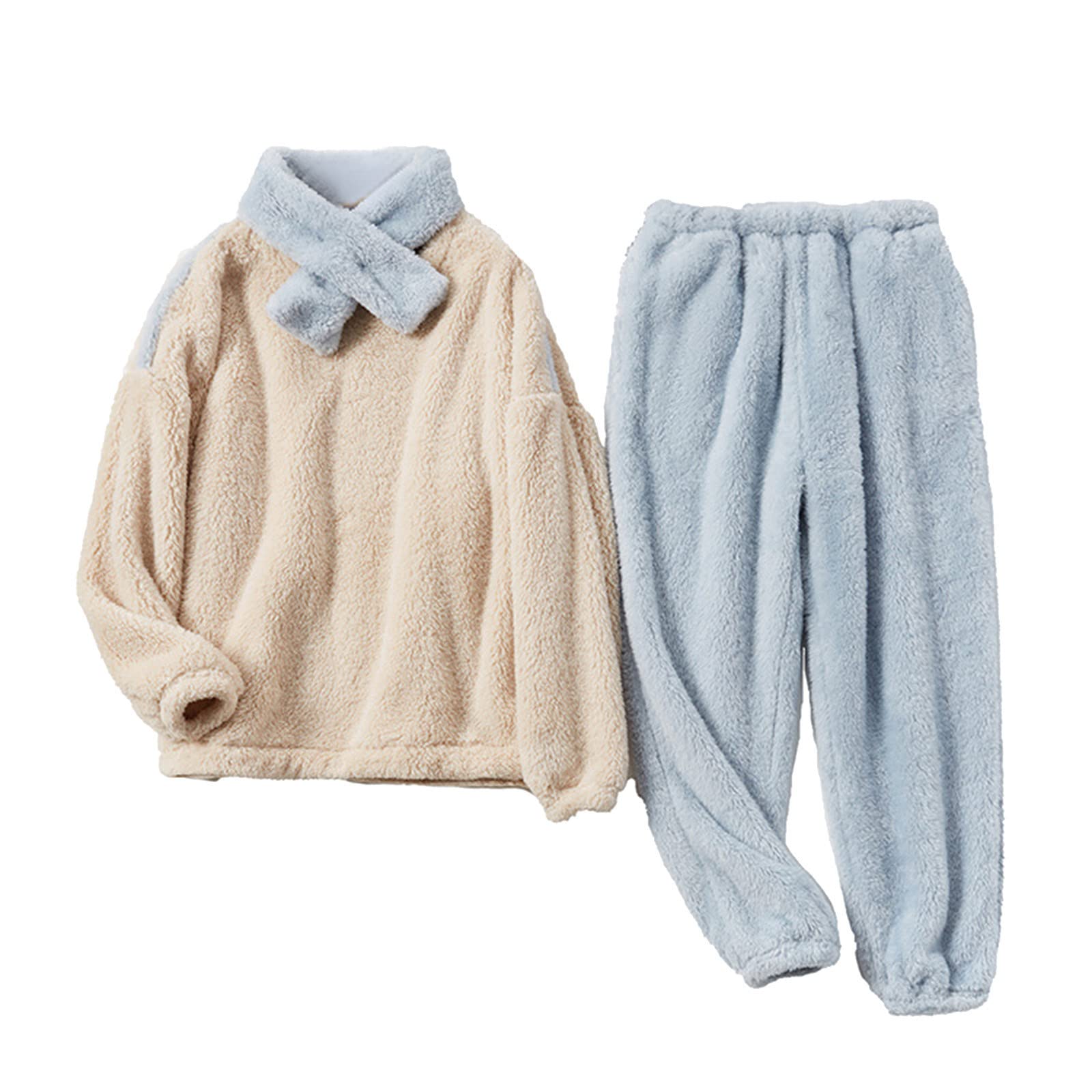CMBSSTFC Pijamas de invierno para mujer, de forro polar, cálido y acogedor, pijamas térmicos de dos piezas, pantalones largos y camisetas de pijama, traje de jogging, conjunto de pijama de gran tamaño