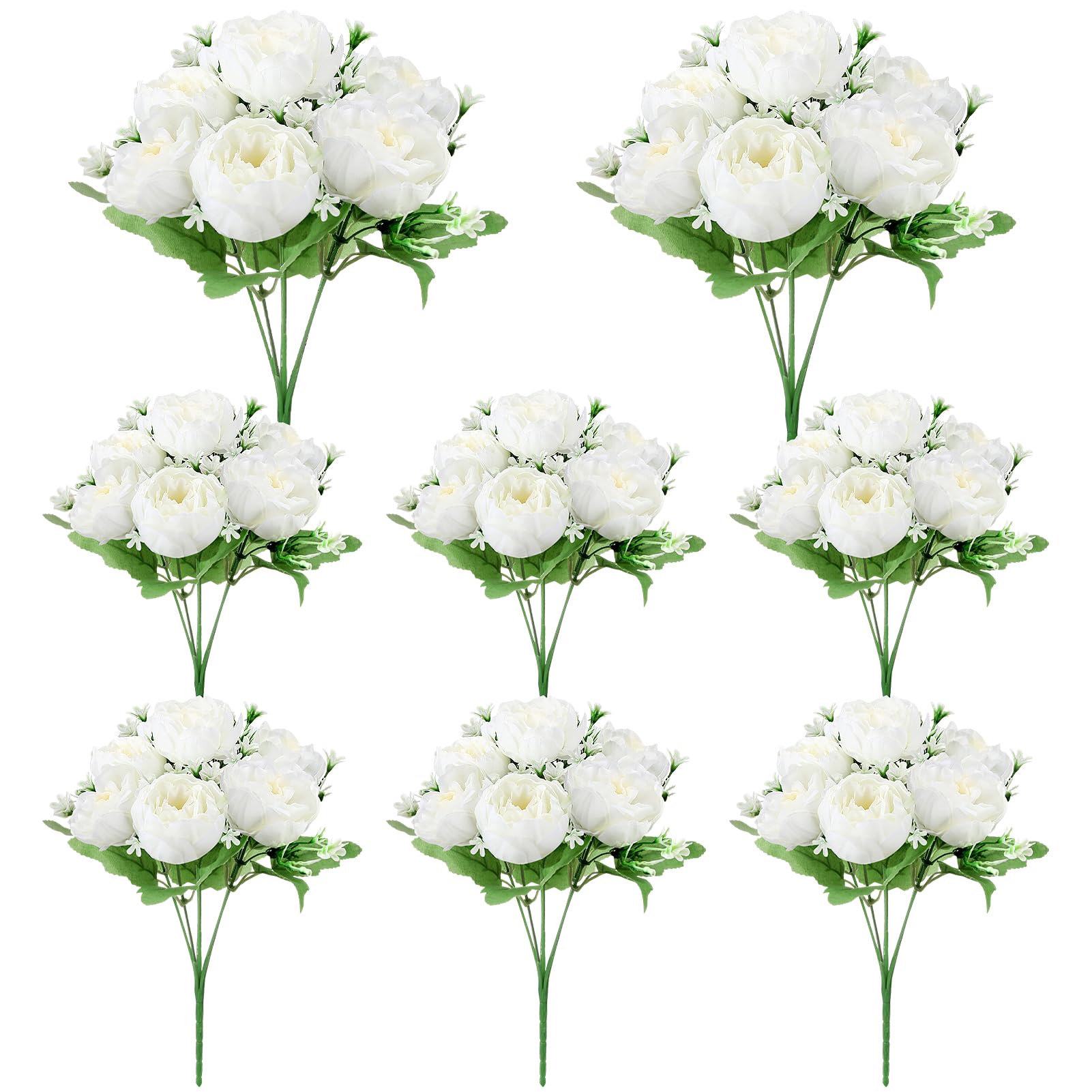 8 Pack White Peonies Artificial Flowers