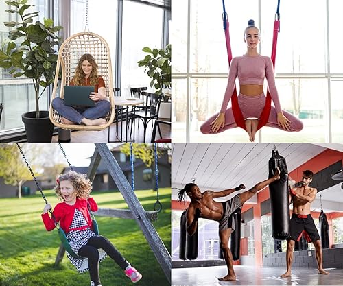 Miniatura 8 de Paquete de 4 cadenas colgantes de 25 pulgadas con 4 mosquetones, kits colgantes de capacidad de 440 libras, herrajes resistentes para sillas