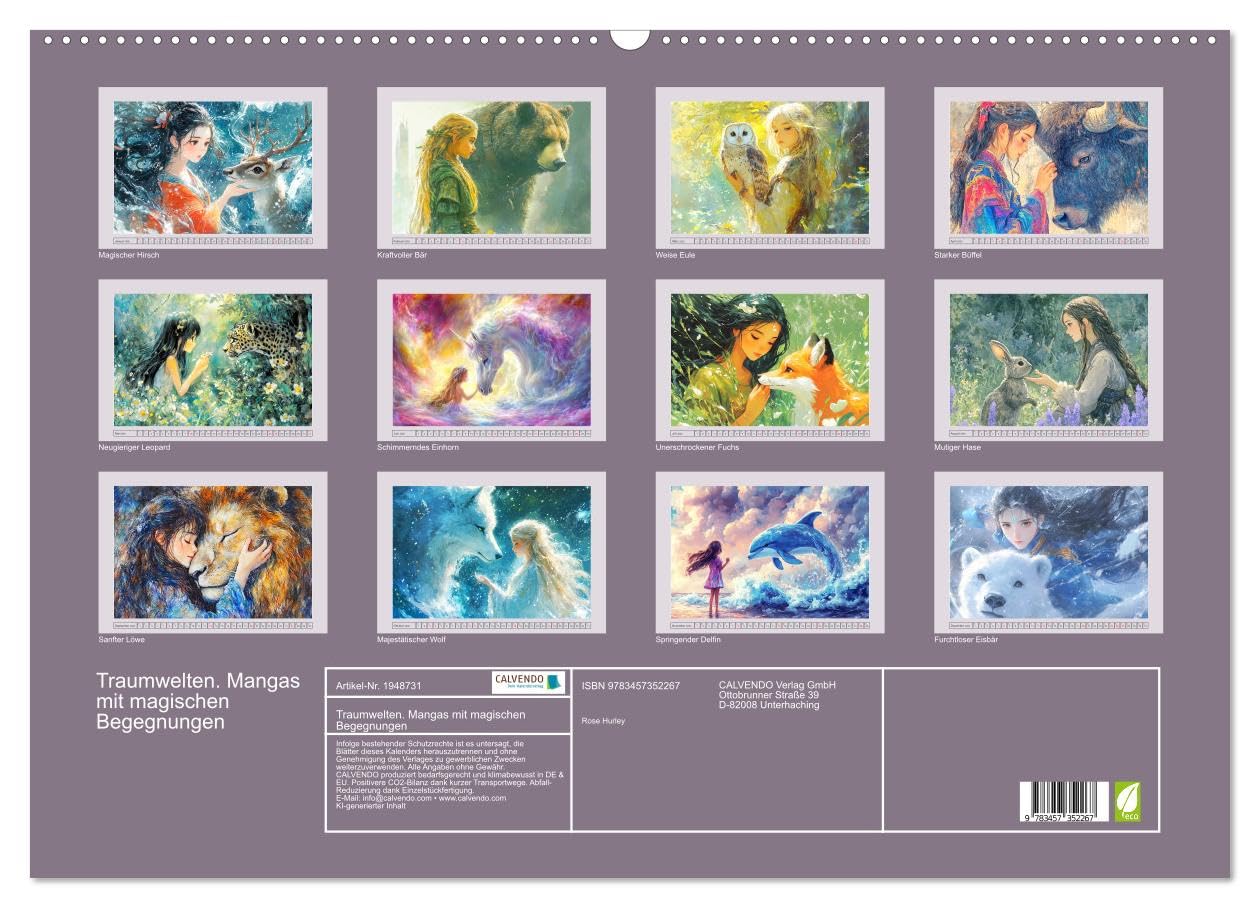 Traumwelten. Mangas mit magischen Begegnungen (Wandkalender 2026 DIN A2 quer), CALVENDO Monatskalender: Lass dich von lieblichen Mädchen in Träume entführen (CALVENDO Tiere)