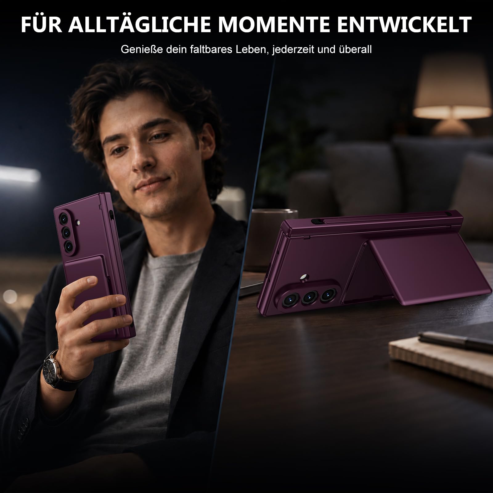 Fiyer Compatibile con Samsung Galaxy Z Fold 8 Ultra, custodia a portafoglio con custodia protettiva antiurto, pellicola protettiva frontale in vetro temperato, porta penna, scomparti per carte di