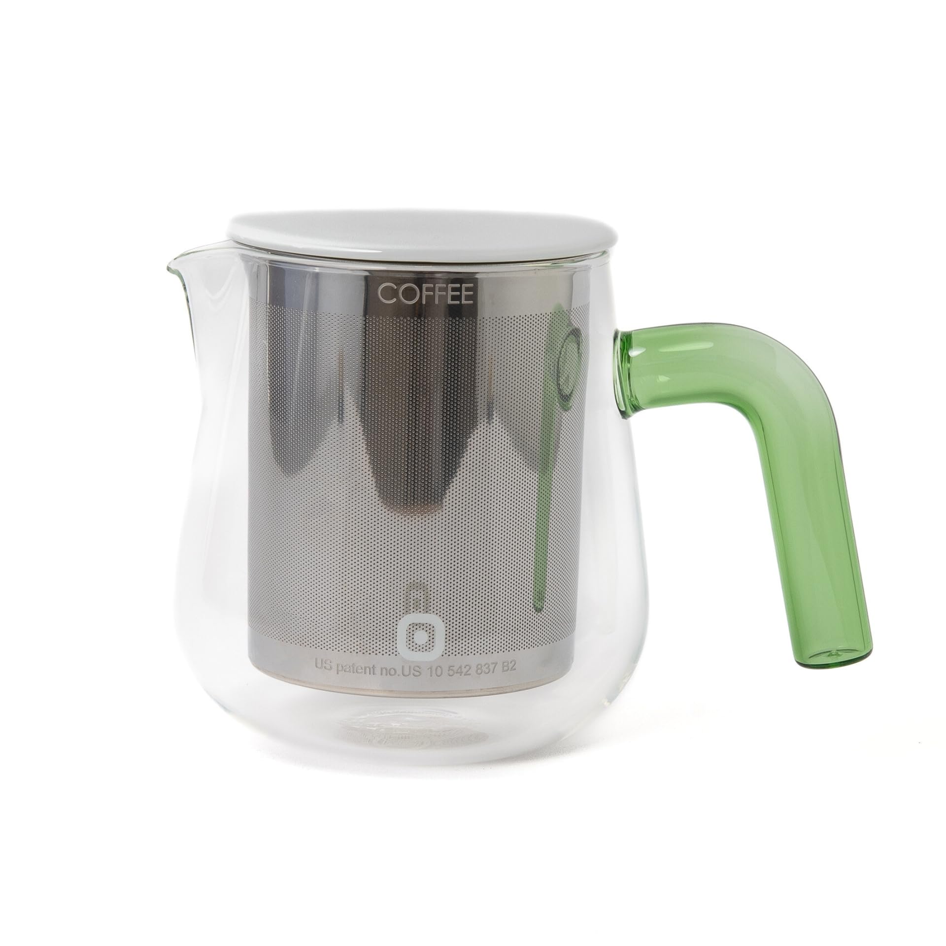 ARCA X-Tract Brew - Filtro permanente per caffè da 0,6 l con manico verde - Macchina da caffè per 2-3 tazze - Brocca caffè in vetro con filtro in acciaio inox