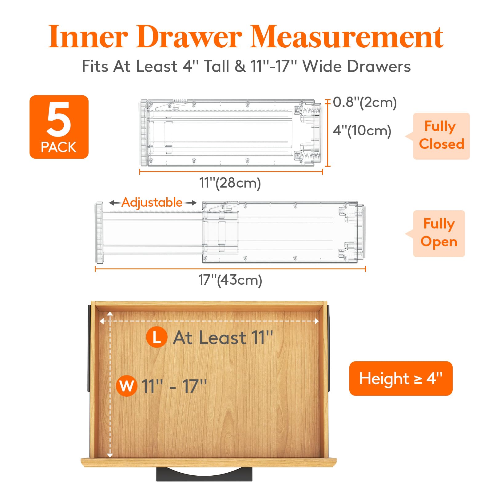 Lifewit Pack Drawer Dividers 4″ High, 11-17″ Adjustable Dresser