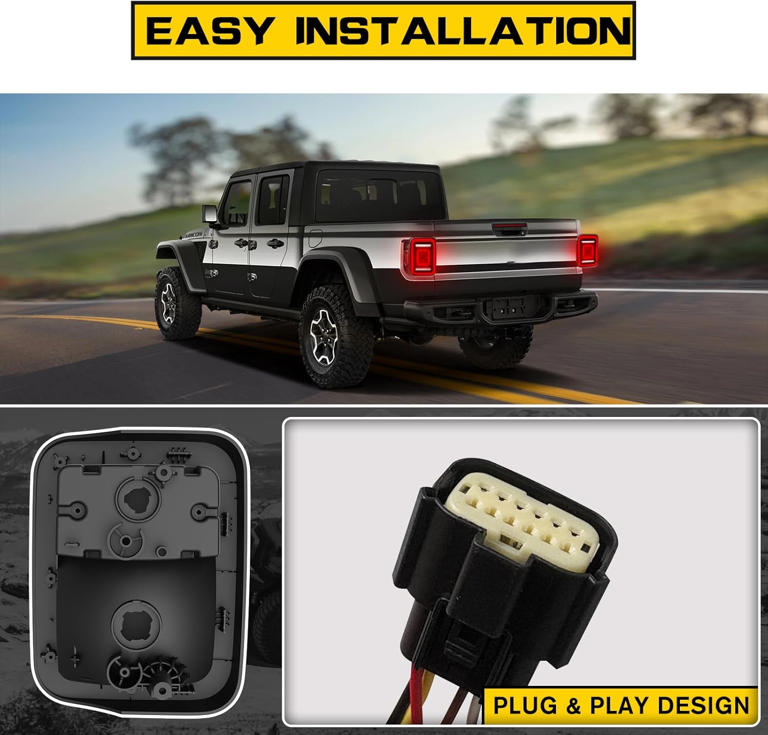 LED Tail Lights for Jeep Gladiator JT 2020-2025 Accessories, Rear Brake Stop Lights Turn Signal Reverse Lights for Gladiator JT 2020 2021 2022 2023 2024 2025, Black Housing Smoke Lens, Pair