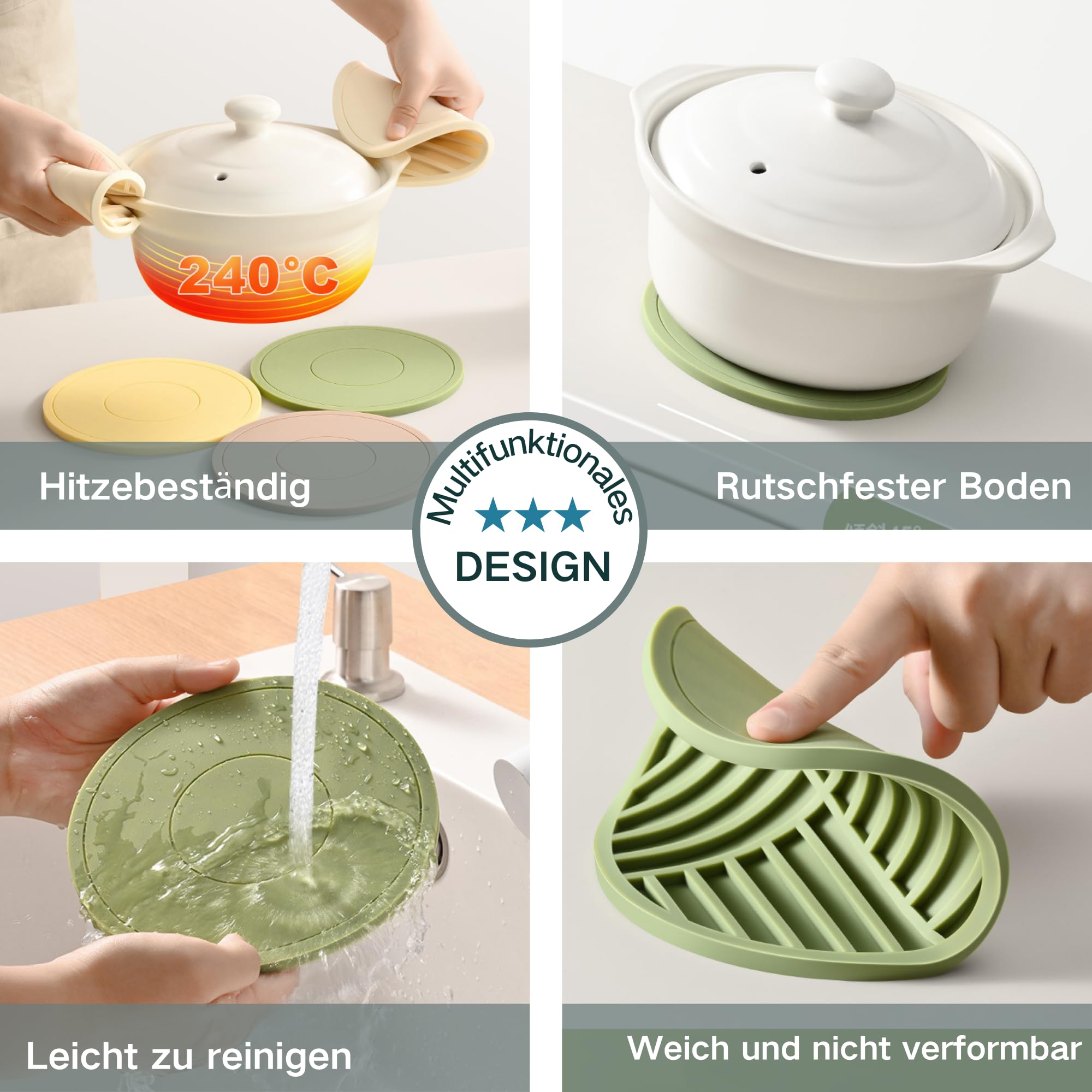 JanYoo Zestaw 6 podkładek pod garnki z silikonu, 16 cm, odporne na wysokie temperatury, antypoślizgowe podkładki pod garnki, dzbanki do herbaty, patelnie, przybory kuchenne z trójkątną półką (6