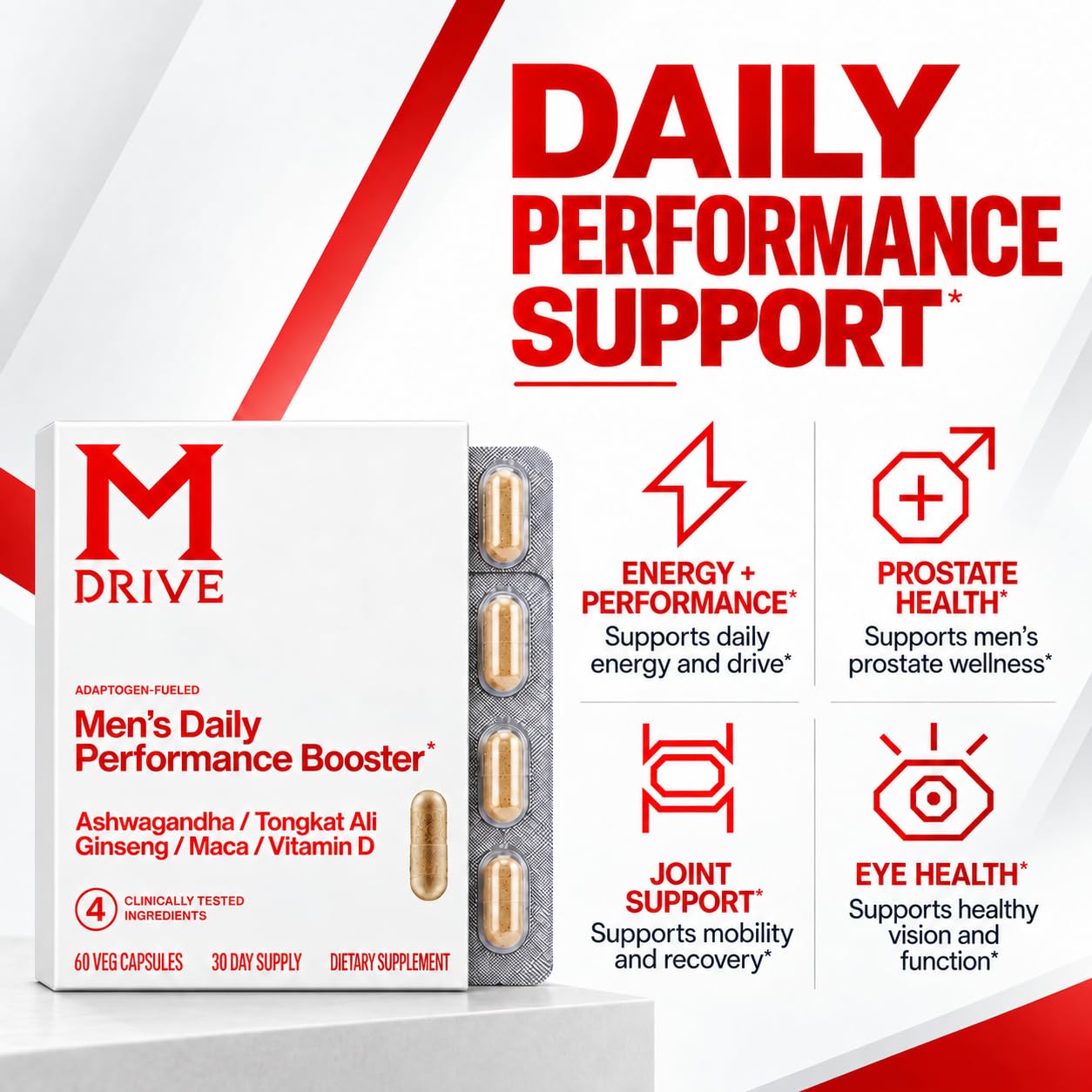 M Drive Men's Daily Performance Booster Ashwagandha Tongkat Ali 60 Capsules — Amazon image 3
