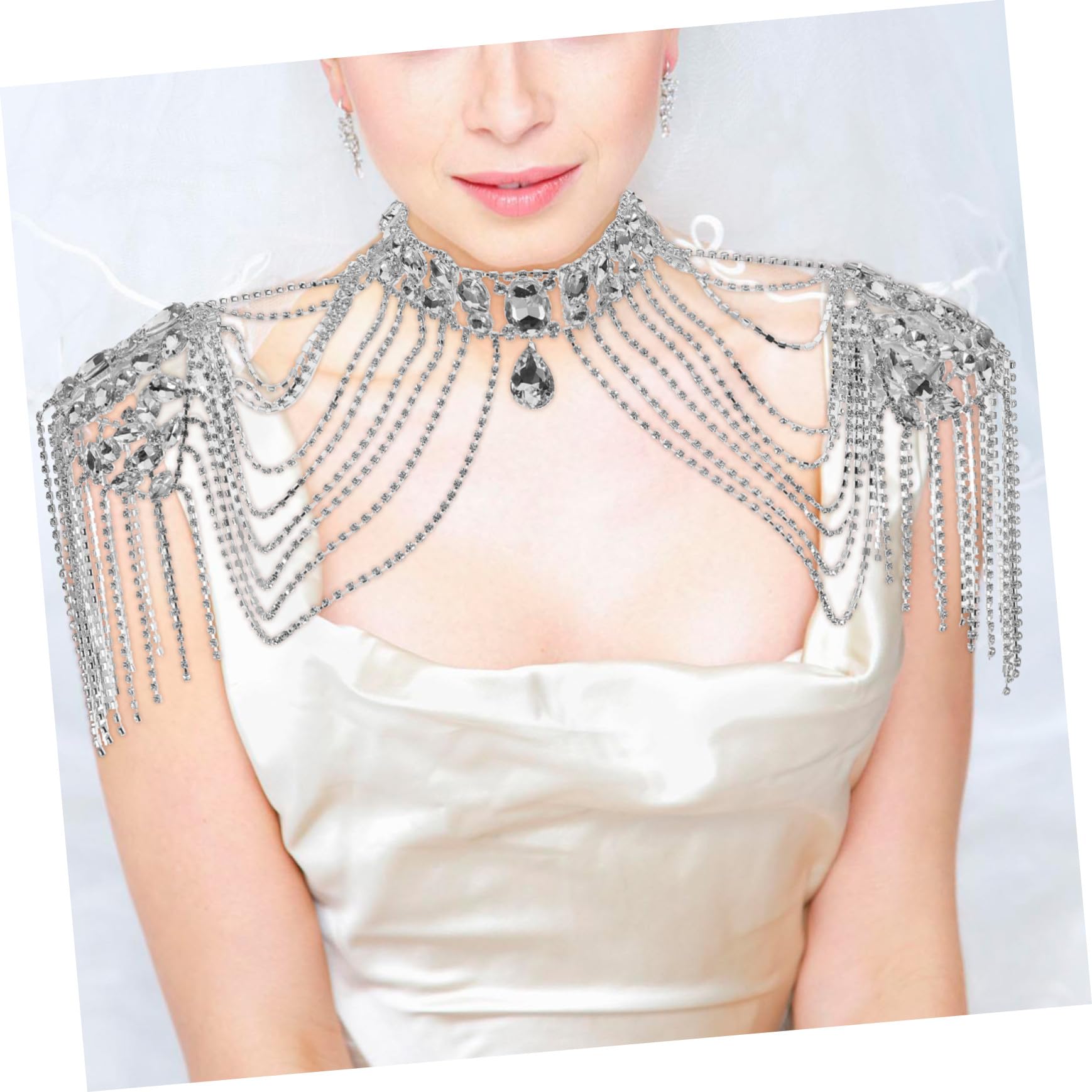 COLLBATH Cadena Corporal con Borlas de Pedrería Collar de Hombro Versátil para Mujer Joyería con Cadena de Aleación y Cristales para Fiestas Bodas y Ocasiones Especiales